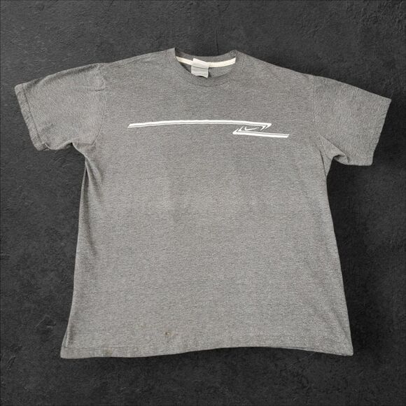 Nike Y2K VTG Stripe Graphic Embroidered Swoosh Grey T‎ Shirt XL Silver Tag Flaw - Picture 1 of 7